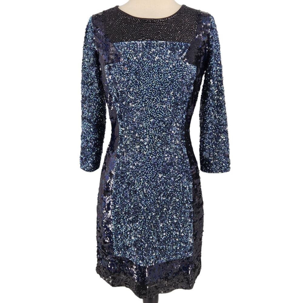 Vintage French Connection Glamourous Sequined Mini Blue Dress Womens Size 6